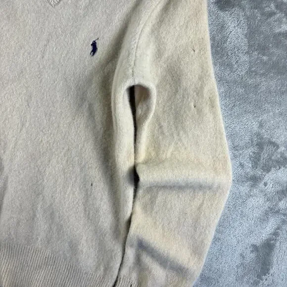 Vintage Polo Ralph Lauren Cream 100% Lambswool V-neck Pullover Sweater - Picture 6 of 7